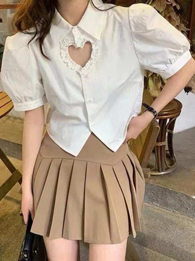 Women' Blouses & Shirts Deeptown Preppy Style White Shirt Women Korean Sweet Love Heart Hollow Out Summer Puff Sleeve Slim Chic Crop Tops L
Women' Blouses & Shirts Deeptown Preppy Style White Shirt Women Korean Sweet Love Heart Hollow Out Summer Puff Sleeve Slim Chic Crop Tops L