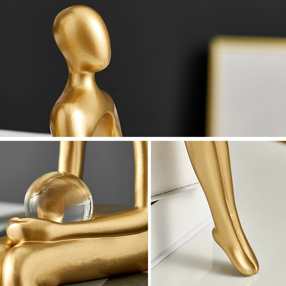 Figurines for Indoor Decoration Home Accessories Nordic Living Room Decor Resin Embellishments Humanoid Gold Abstract Statue