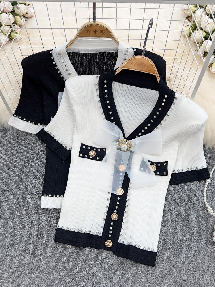 Women's Knits & Tees PREPOMP 2022 Summer Short Sleeve Pearls Rhinestone Metal Buttons Slim Knitted Cardigans Women Sweater GE969 Perf22, Black
Women's Knits & Tees PREPOMP 2022 Summer Short Sleeve Pearls Rhinestone Metal Buttons Slim Knitted Cardigans Women Sweater GE969 Perf22, Black