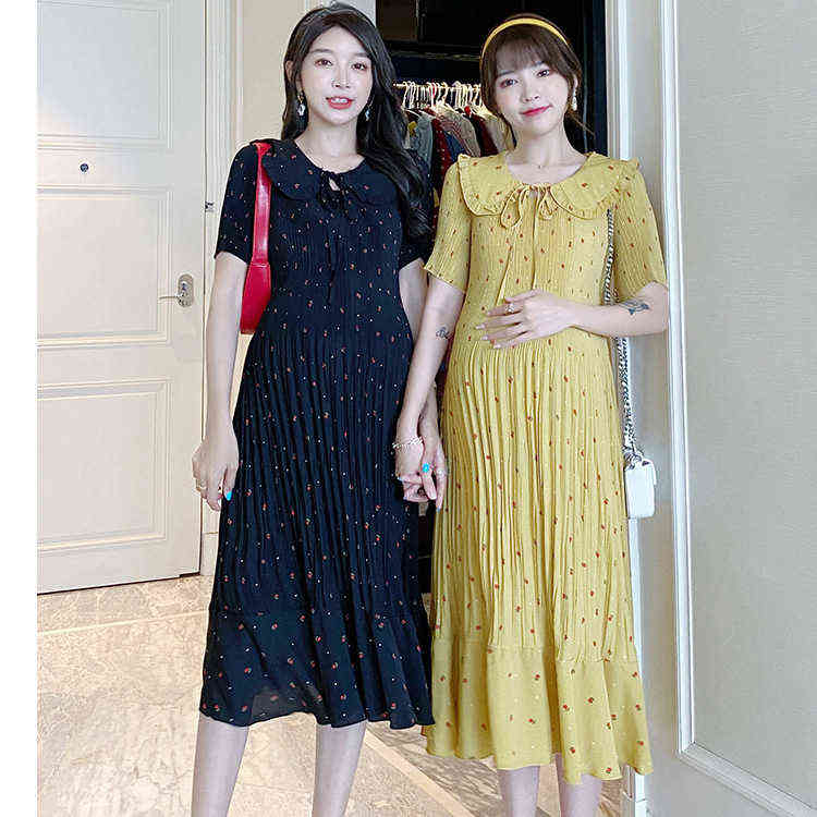 Maternity Clothes Summer Sweet Peter Pan Collar Short Sleeve Pregnancy Floral Chiffon Dress Pregnant Women Pleated Maxi Dresses G220418, Yellow
Maternity Clothes Summer Sweet Peter Pan Collar Short Sleeve Pregnancy Floral Chiffon Dress Pregnant Women Pleated Maxi Dresses G220418, Yellow