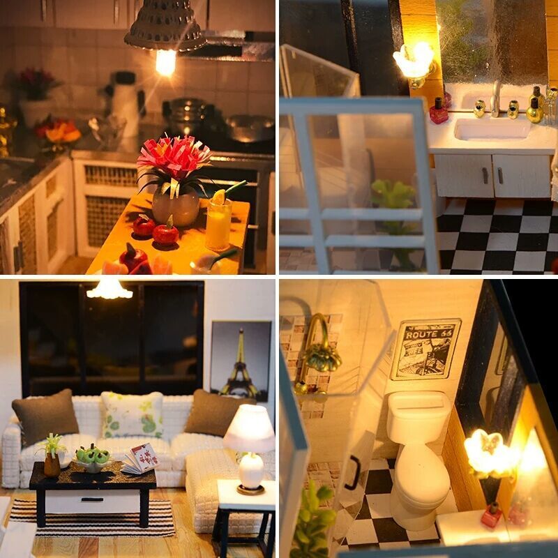 Cutebee DIY Dollhouse Kit Apartment Loft Wooden Miniature Doll Houses With Furniture LED Lights for Children Birthday Gift 220720 - view 5