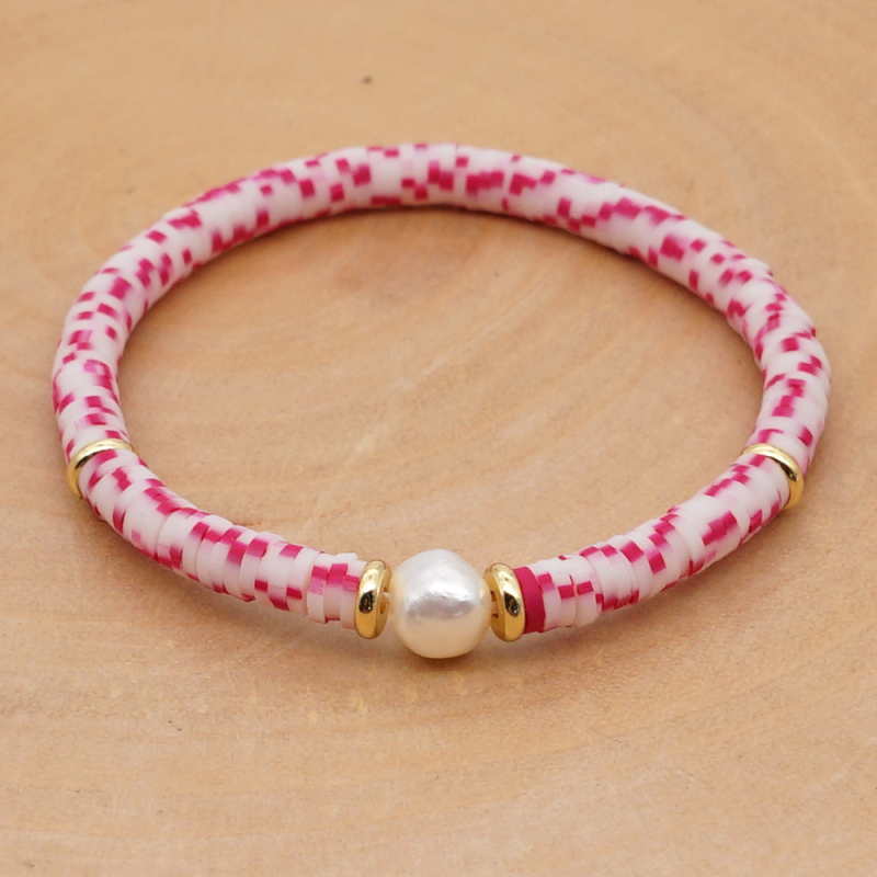 Multicolor Bohemian Style Polymer Clay Disc Beads Strands Bracelet Summer Beach Baroque Pearl Bracelets for Couples Gift