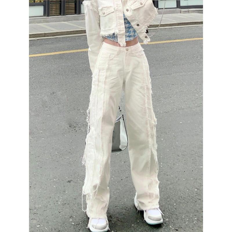 Women's Jeans Spring And Autumn Design Sense Frayed White High-Waist Straight Wide Leg For Women, White high quality
Women's Jeans Spring And Autumn Design Sense Frayed White High-Waist Straight Wide Leg For Women, White high quality