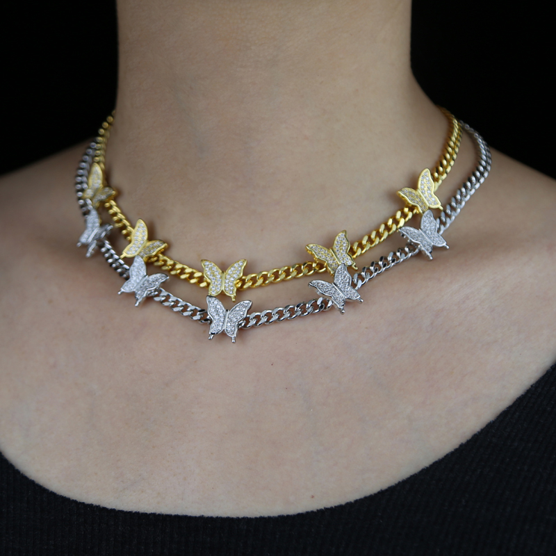 Wholesale New styles Butterfly Charm Choker Necklace Gold Silver plated Women Lady Statement Cuban Chain Necklaces Jewelry for Punk styles