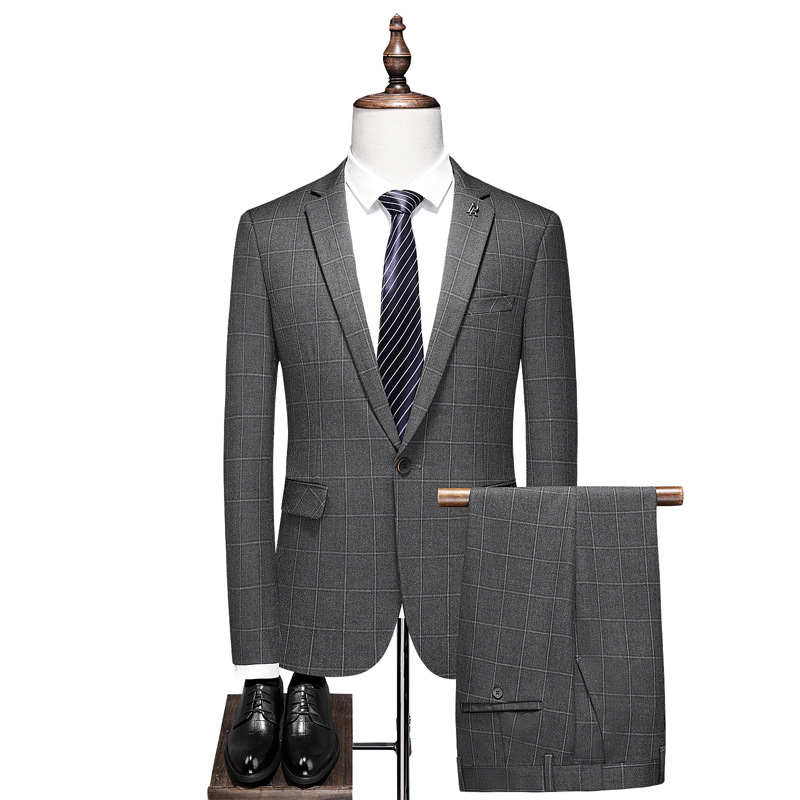 Men's suits solid color plaid business fashion casual straight trousers two-piece set single row one button professional suit, Gray
Men's suits solid color plaid business fashion casual straight trousers two-piece set single row one button professional suit, Gray