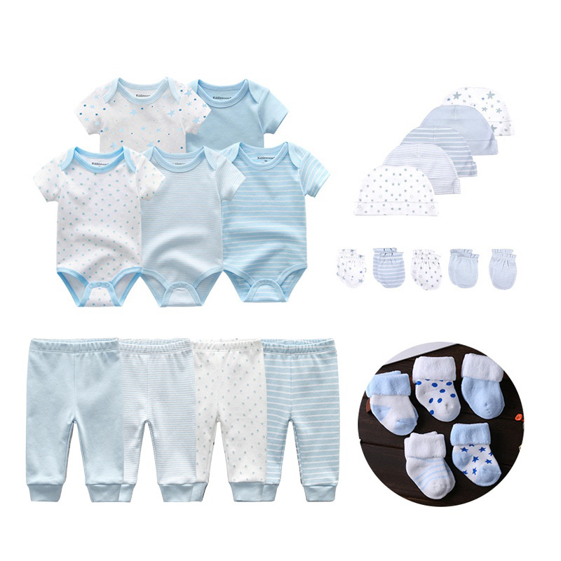 24Pieces born Baby Rompers+Pants+Mittens+Hats+Socks Set 100%cotton Print Unisex Baby Girl Boy Clothes Sets 220509