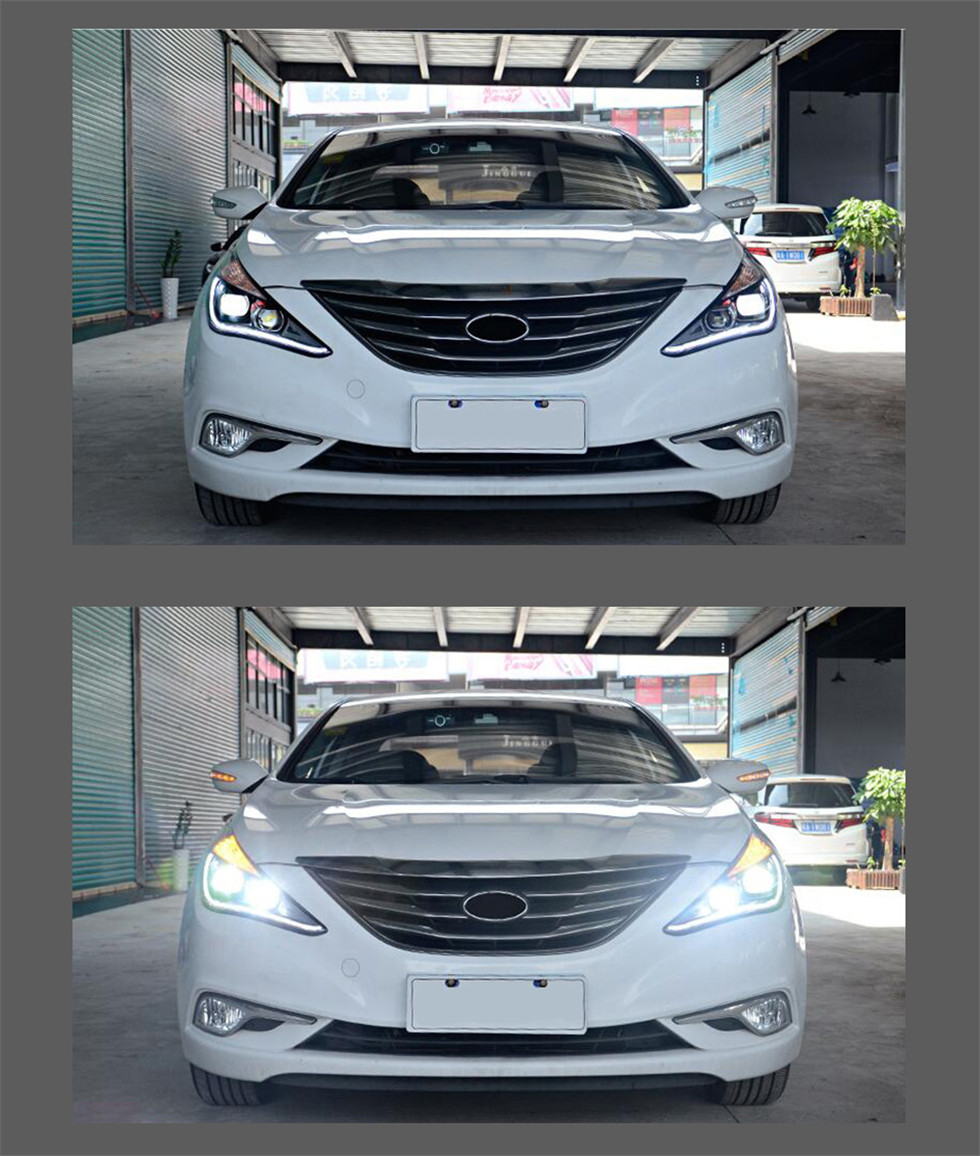 For Sonata 8 2011-16 Headlights Hyundai LED Daytime Running Light Waterproof Fog Lamp DRL Car Headlight Assembly
