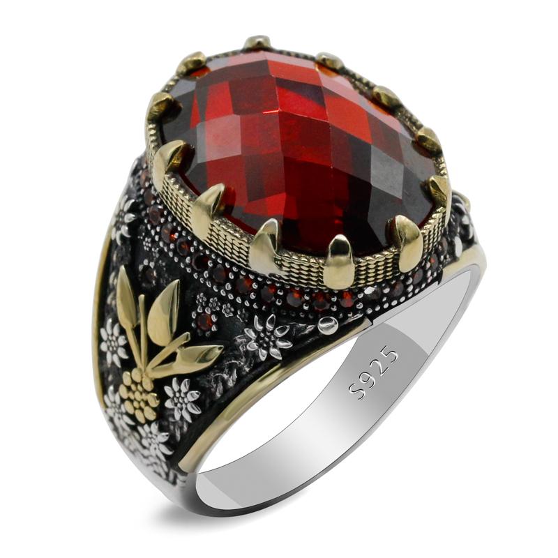 Cluster Rings Sterling Silver Men's Ring Oval Red Zircon Vintage Turkish Fashion Jewelry GiftCluster
Cluster Rings Sterling Silver Men's Ring Oval Red Zircon Vintage Turkish Fashion Jewelry GiftCluster