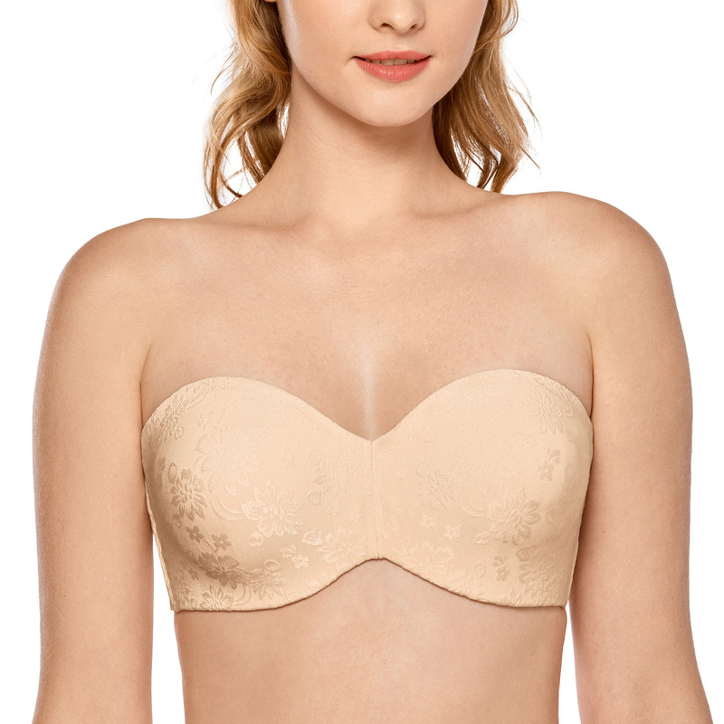 Women's Floral Jacquard Non-padded Underwire Minimizer Multi Way Strapless Bra Plus Size Underwear A-G 220511
