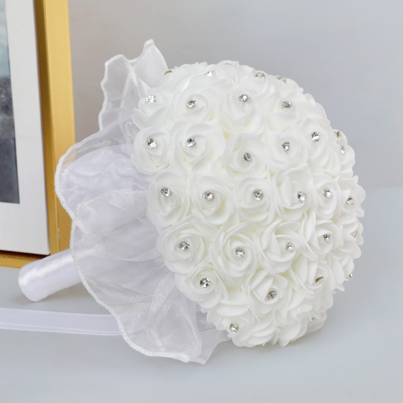 Holding flowers wholesale foam simulation bouquet lace diamond white rose wedding holding flowers