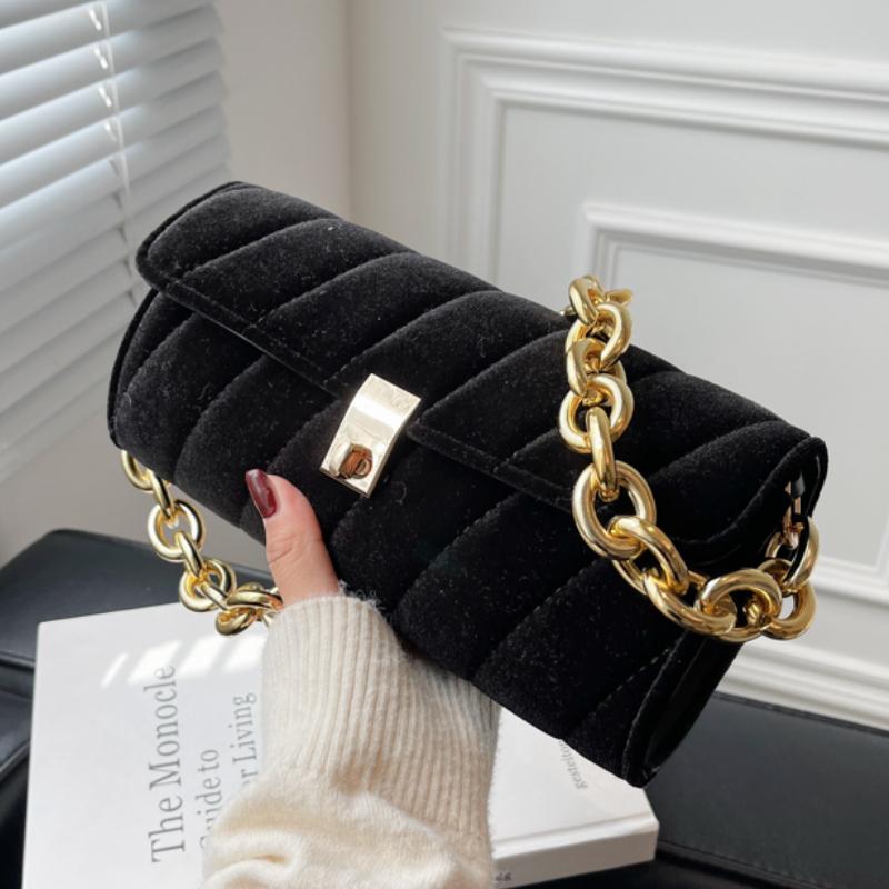 Evening Bags Vintage Thick Gold Chain Armpit Bag 2022 Winter High-quality Velvet Women's Designer Handbag Shoulder, Black
Evening Bags Vintage Thick Gold Chain Armpit Bag 2022 Winter High-quality Velvet Women's Designer Handbag Shoulder, Black