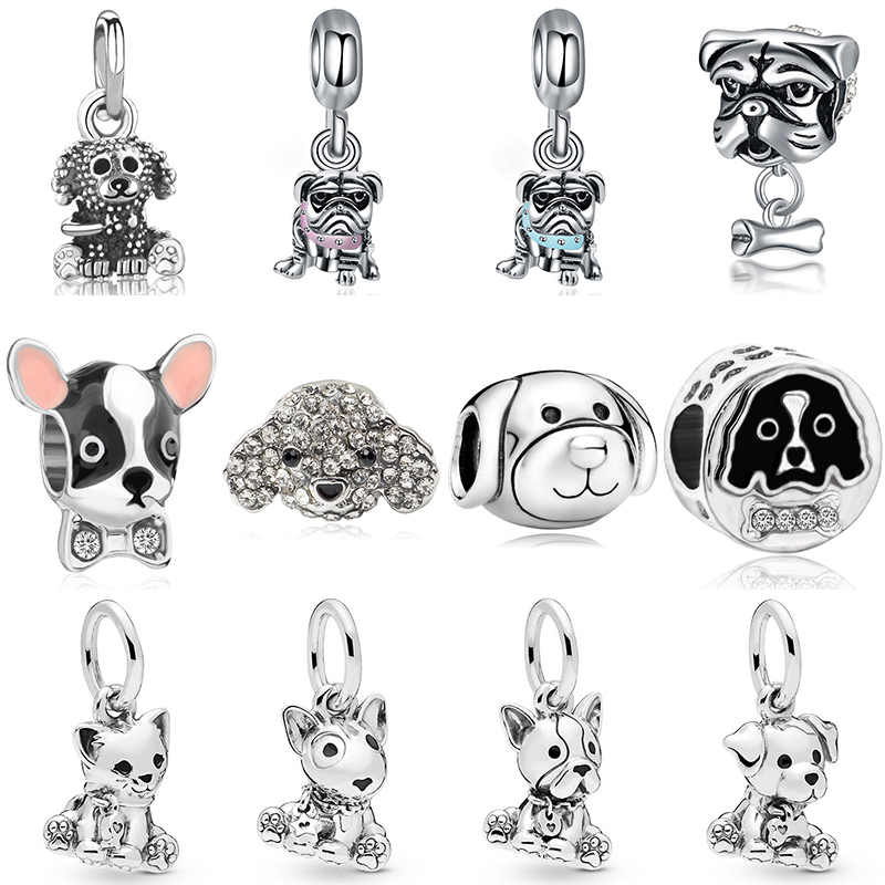 925 Silver Fit Charm 925 Bracelet Dog Series Charms Poodle Labrador charms set Pendant DIY Fine Beads Jewelry