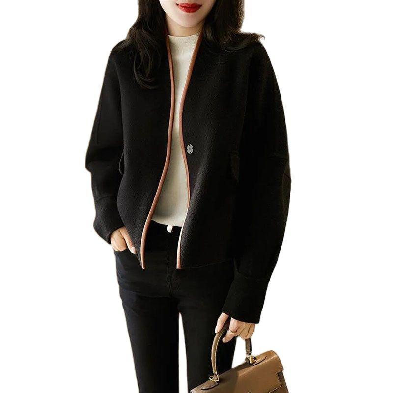 Women's Wool & Blends Fashion Chic Woolen Coat Contrasting Leather Trim Spring Autumn Jacket Long Sleeve Black Short Woman Outerwear TopsWom
Women's Wool & Blends Fashion Chic Woolen Coat Contrasting Leather Trim Spring Autumn Jacket Long Sleeve Black Short Woman Outerwear TopsWom