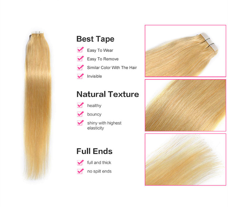 11 Color optional 7A Tape In Hair Peruvian Human Hair Extension Straight Extensions 40pcs/pack Remy Skin weft hairs