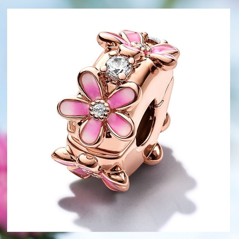 New 925 Sterling Silver Pendant Sparking Rose Daisy Flower Bee Clip Charm Beads Suitable For S925 Snake Bracelet Diy Jewelry Making