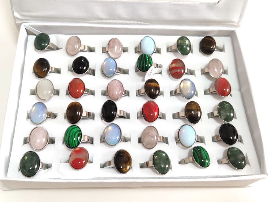 Wholesale 30pcs/lot Colorful Stone Ring For Women Vintage Mix Stone Stainless Steel Party Rings Female Charm Beautiful Rings New Jewelry