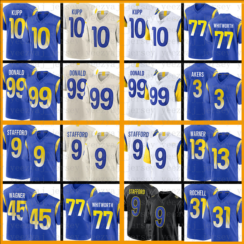 9 Matthew Stafford Rams Football Jersey 10 Cooper Kupp Aaron Donald Cam Akers Jalen Ramsey Bobby Wagner Van Jefferson Taylor Rapp Leonard Floyd Eric Dickerson, Patch + mens-g y
