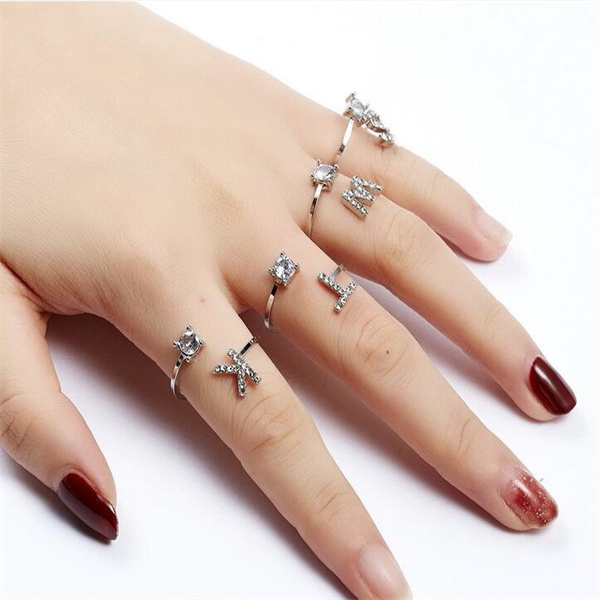 A-Z Letter Adjustable Opening Gold Rings For Women Couple Alphabet Name Men Initials Ring Wedding Finger Jewelry GC1229