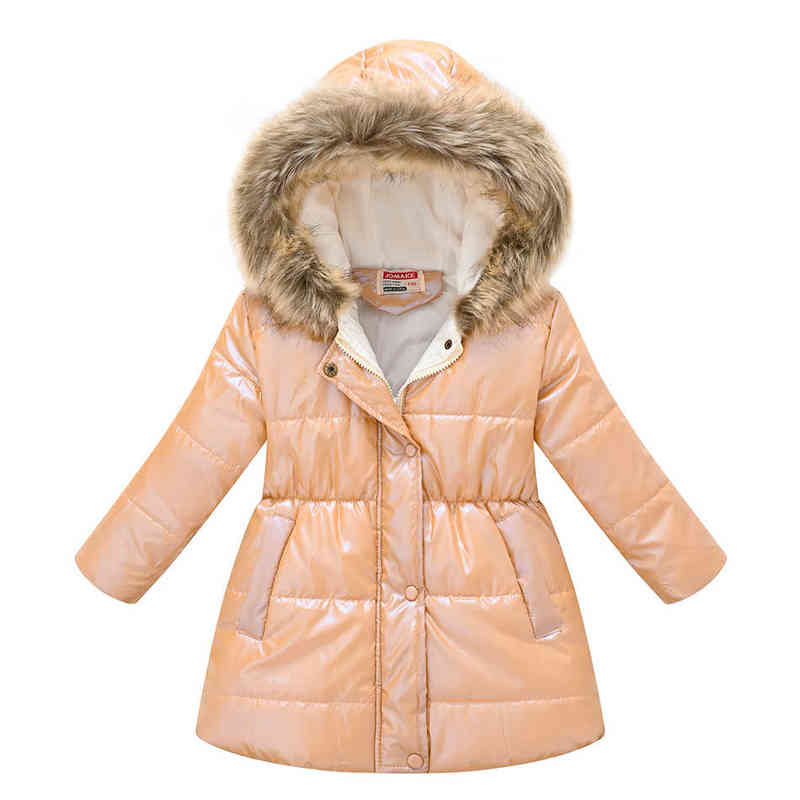 Winter Shiny Jacket For Girls Hooded Warm Children Girls Winter Jacket 3-10 Year Children Teenager Cotton Parka Outerwear J220718