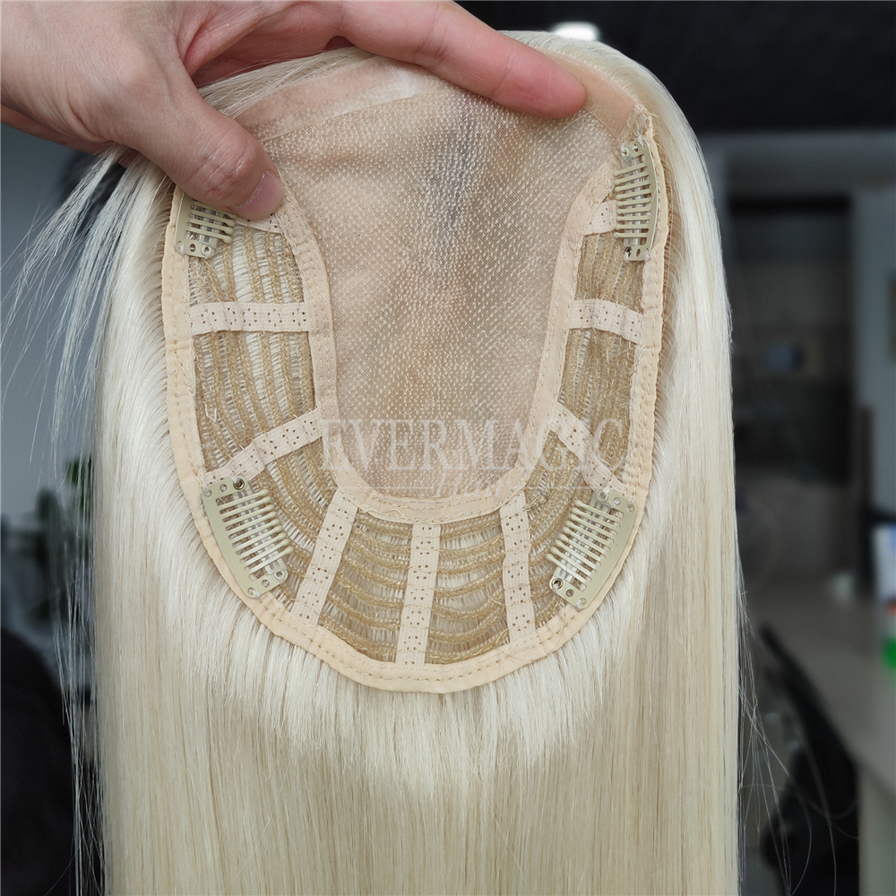 New Coming Stock Russian Blonde Virgin Human Hair Toppers Mono With Open Weft Base Pieces for Thinning Women