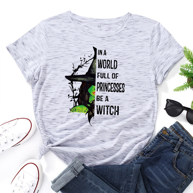JCGO Fashion Summer T Shirts Women Casual Graphic Cotton Halloween Witch Print Female Short Sleeve Tshirt Vintage Lady Tops Tees 220321