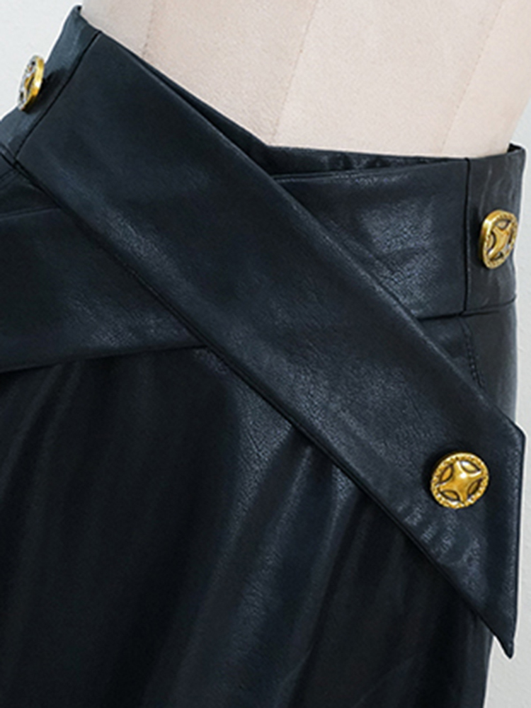 Lautaro Autumn High Waisted Black Soft Faux Leather Midi Skirt Women A Line Long Skirts for Korean Fashion Clothing 220317