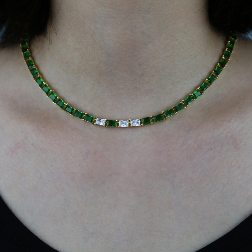 Tennis Chain Choker: Cubic Zirconia Emerald Green Choker Necklace Sier Jewelry for Women