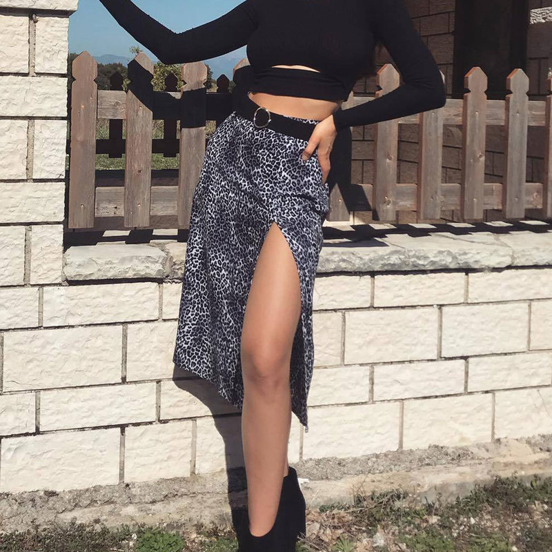Jocoo Jolee Elegant Leopard Floral Printing Long Skirt Women Sexy High Waist Split Midi Skirts Office Lady Bodycon A Line Skirts 220701