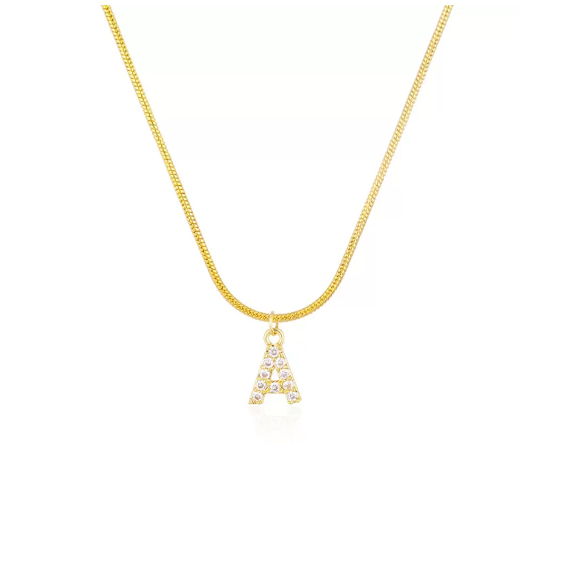 Inlaid Zircon Alphabet Initials Pendant Necklace Ladies Gold Chain Cute Charm Collier Alphabet Necklace Jewelry Friend Gift