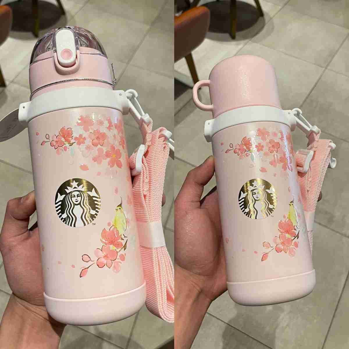 Starbucks Cup 22 Cerisier Nourriture magicienne oiseau Bluchourinage et parfum de fleurs Double tête Thermos tasse en acier inoxydable grande cap