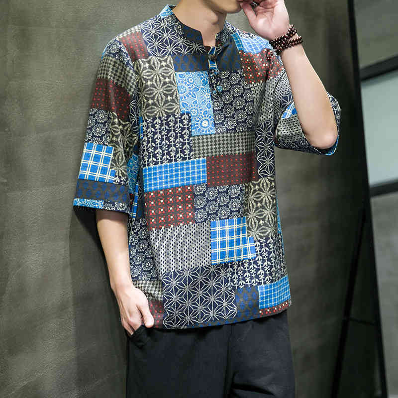2022 new men's Linen T-shirt tide brand fashion stand collar ethnic style floral short sleeve t-shirt men, Black
2022 new men's Linen T-shirt tide brand fashion stand collar ethnic style floral short sleeve t-shirt men, Black