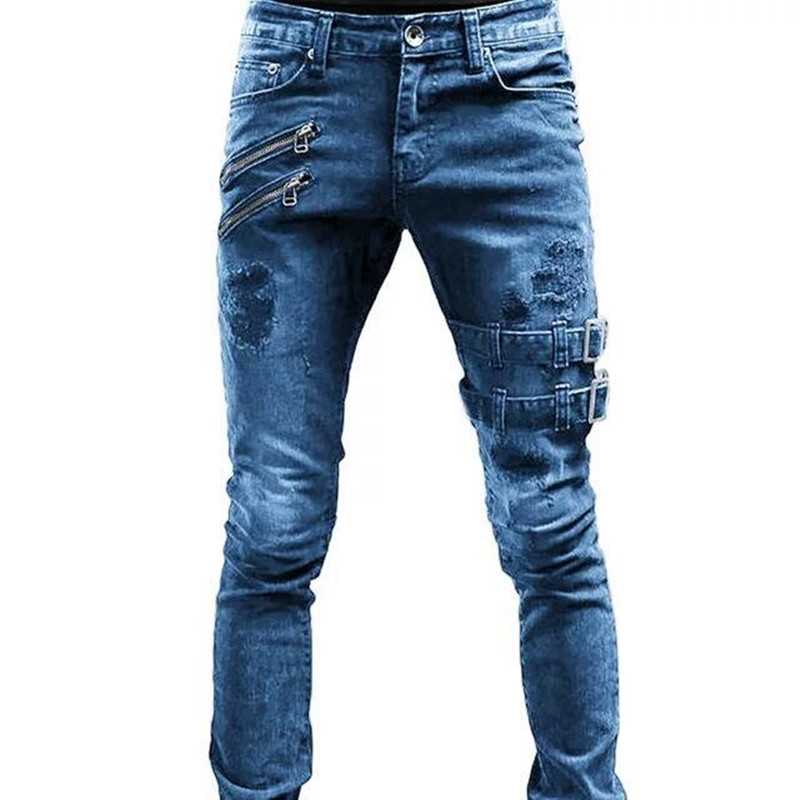 Men High Waist Fashion Jean Spring Summer Boyfriend Motorcycle Street Wear Skinny Casual Denim Pants Jeans Straight Trouser