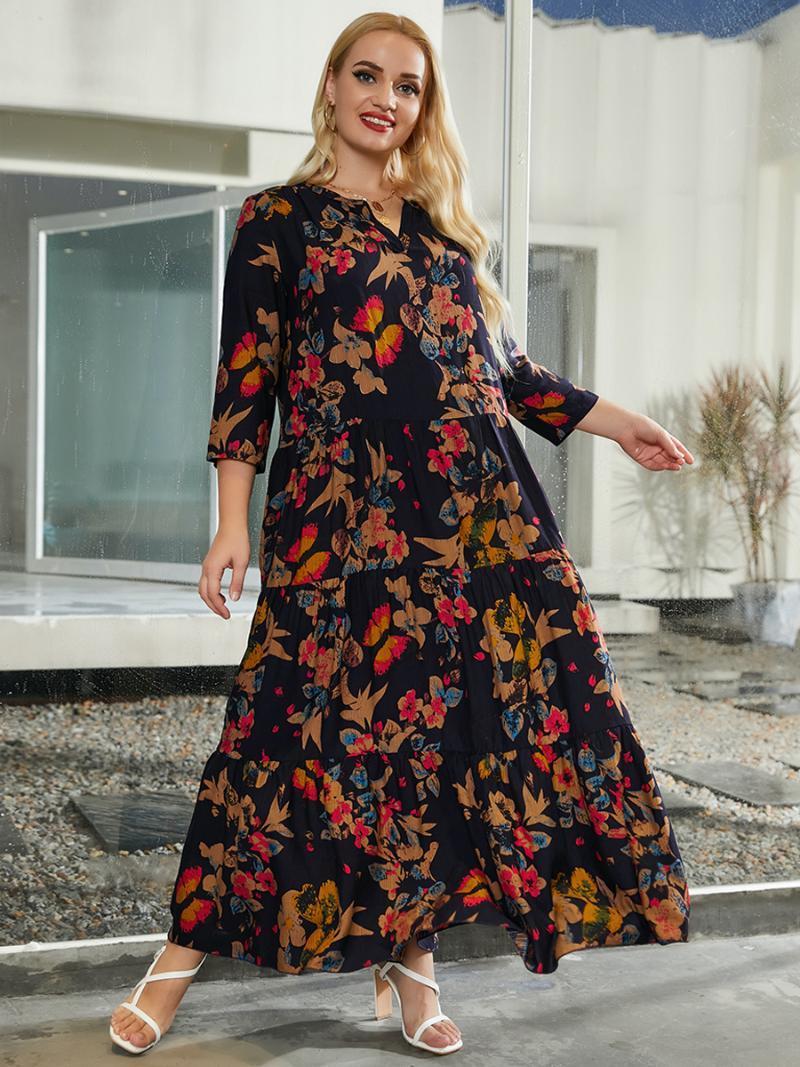 Plus Size Dresses Summer Cotton And Linen Dress Women V Neck Floral Print Retro Loose Oversized Maxi Long 5XL ClothingPlusPlus, Navy blue
Plus Size Dresses Summer Cotton And Linen Dress Women V Neck Floral Print Retro Loose Oversized Maxi Long 5XL ClothingPlusPlus, Navy blue