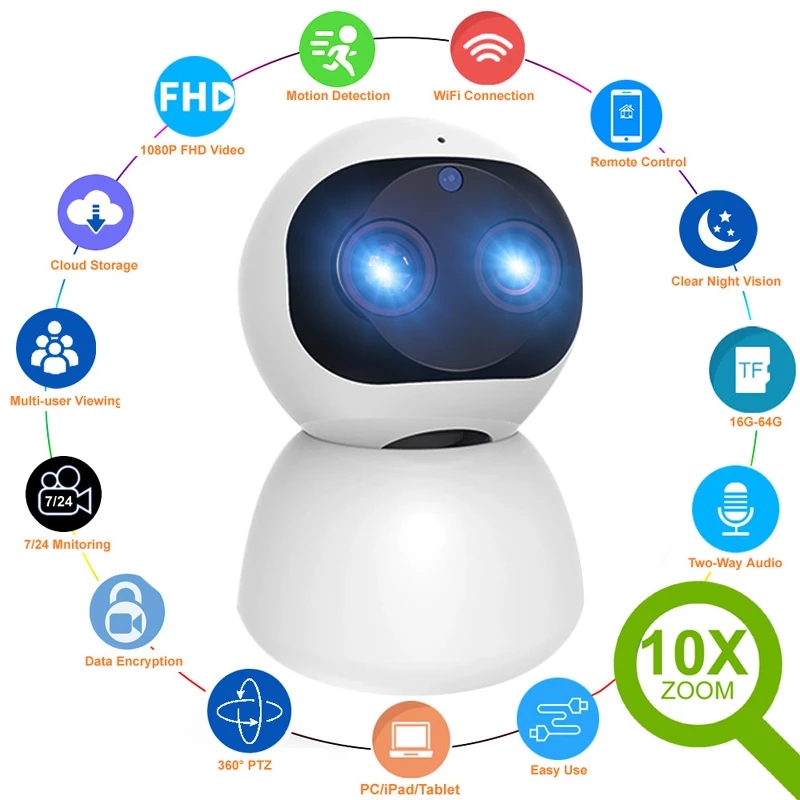 HD 1080P Indoor WiFi Smart Home Security Surveillance IP Camera CCTV 360 PTZ 10X Zoom Baby Pet Video Monitor Securite Cam