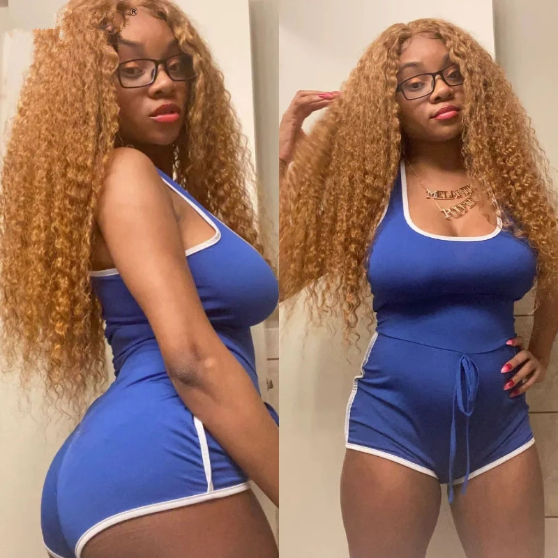 Ginger Wigs Colored Burgundy Lace Front Wig Peruvian Deep Wave Human Hair Transparent Lace Curly Blonde 150%density perruque