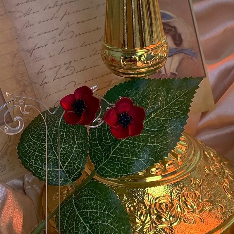 Dangle & Chandelier Flower And Color Sultry Retro Earrings Female Small Red Temperament EarringsDangle