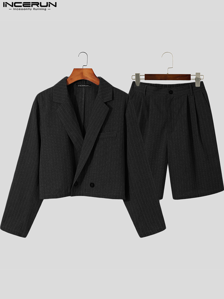 Stylish Casual Men s Streetwear Sets Party Nightclub Style Striped Short Suit Five point Pants Suits S 5XL INCERUN Tops 220708