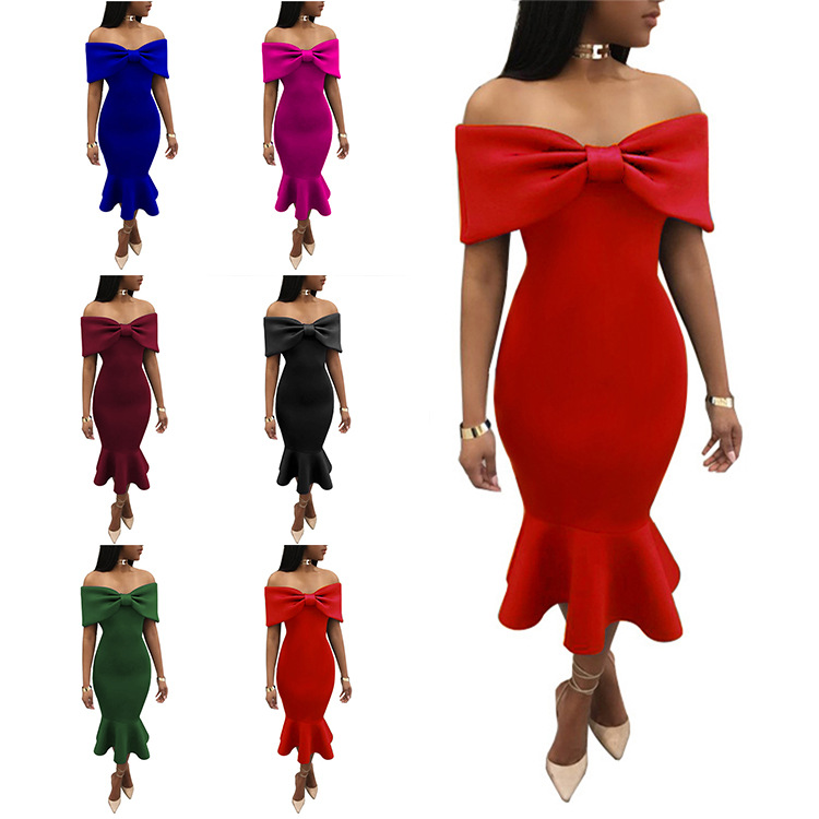 Slash Shoulder Irregular Leaf Dress Women High Waist Formal Party Long Dresses