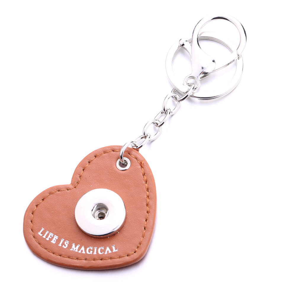 Fashion Heart PU Leather Keychain Jewelry 18mm Snap buttons key Pendant chain Car bag Snaps Keyring