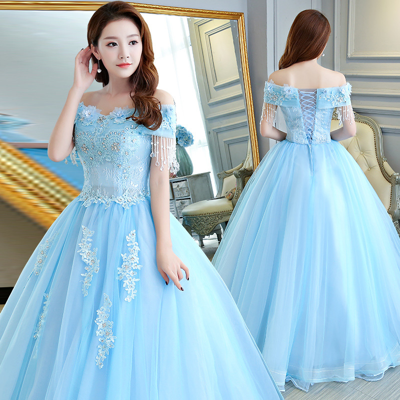 Princess Blue Ball Gown Quinceanera Dresses 2022 With Beaded Elegant Sweet 15 Year Old Birthday Prom Dress Corset Lace Bride Luxury Vestido De 15 Anos