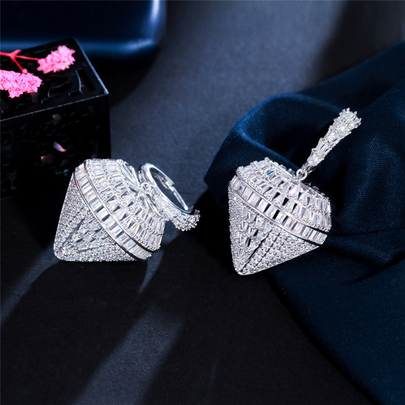 Charm Diamond Earring Designer for Woman Party South American AAA Cubic Zirconia Copper Bride Wedding Engagement Silver Luxury CZ Earrings Size 4.2cm 