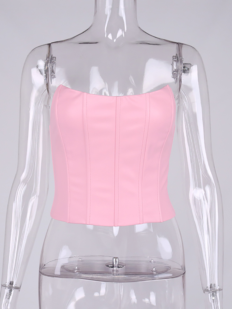 Asia Leather Corset Top Boning Strapless Tube 2 Layers Elastic Anti-Slip Bustier s Zipper Bodycon Crop women 220325