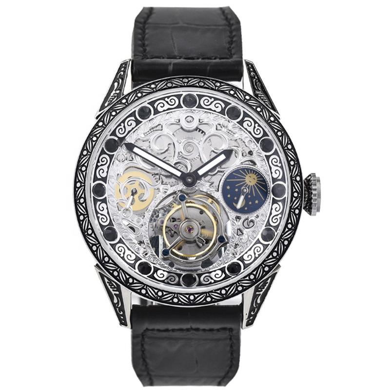 Wristwatches Antique Carved Men Skeleton Tourbillon Mechanical Watch Luxury Diamond Big Dial 50m Moonphase Genuine Leather Men's, Black case black
Wristwatches Antique Carved Men Skeleton Tourbillon Mechanical Watch Luxury Diamond Big Dial 50m Moonphase Genuine Leather Men's, Black case black
