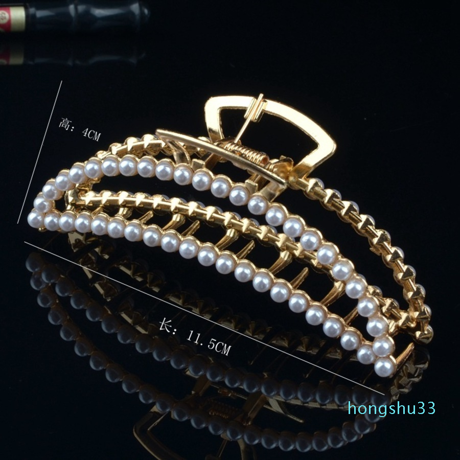 2022 New fashion Korean Style Metal Pearl Geometric Hairpin Large Clip Back of Head Claw Headdress Hair Ornament