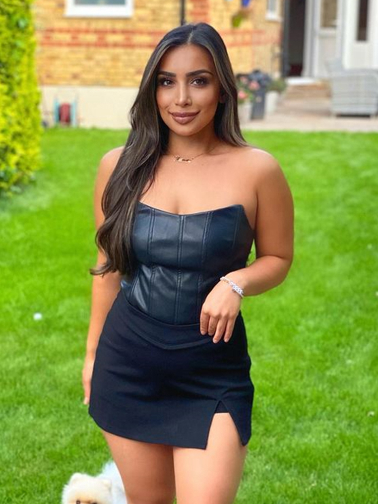 Asia Leather Corset Top Boning Strapless Tube 2 Layers Elastic Anti-Slip Bustier s Zipper Bodycon Crop 220316