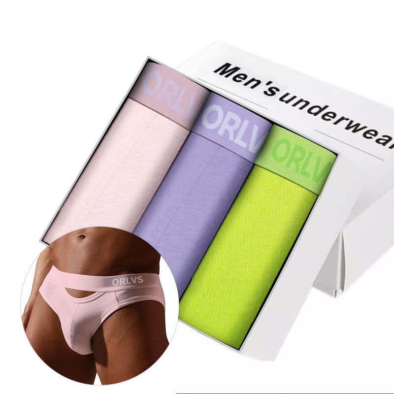 Underpants 3pcs/lot Men Briefs Underwear Set Modal Sexy Men's Gay Panties Male U Convex Low Waist Mens Slips Hombre, (2)or6215-pink