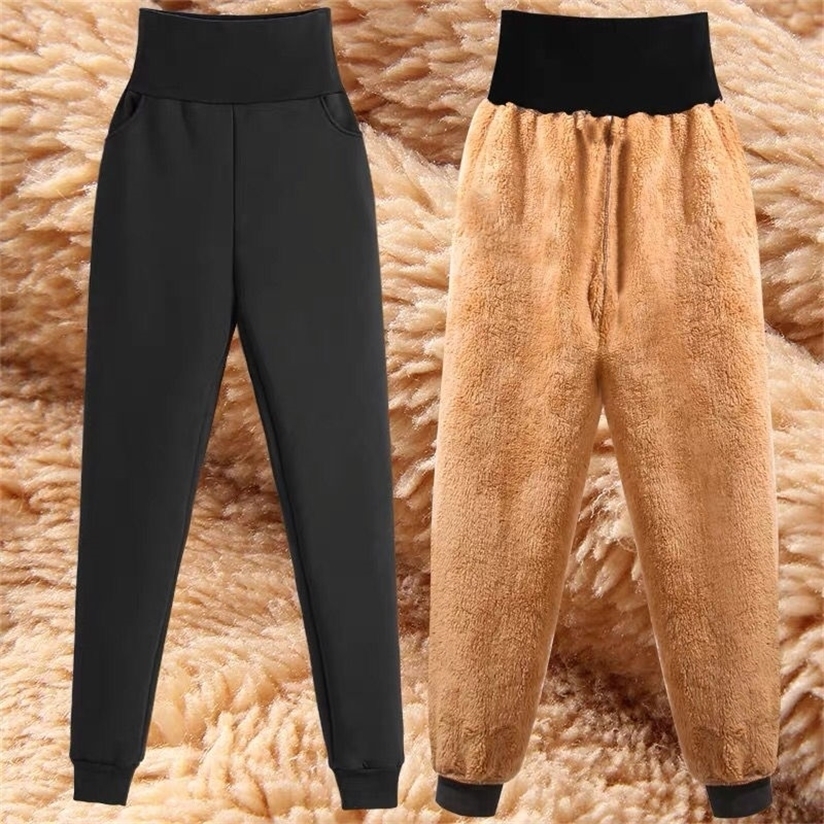 Slim Women Pant Winter Lambskin Cashmere Pants Warm Female Casual Harem Lined Fleece Trousers Autumn Sweatpants 220325