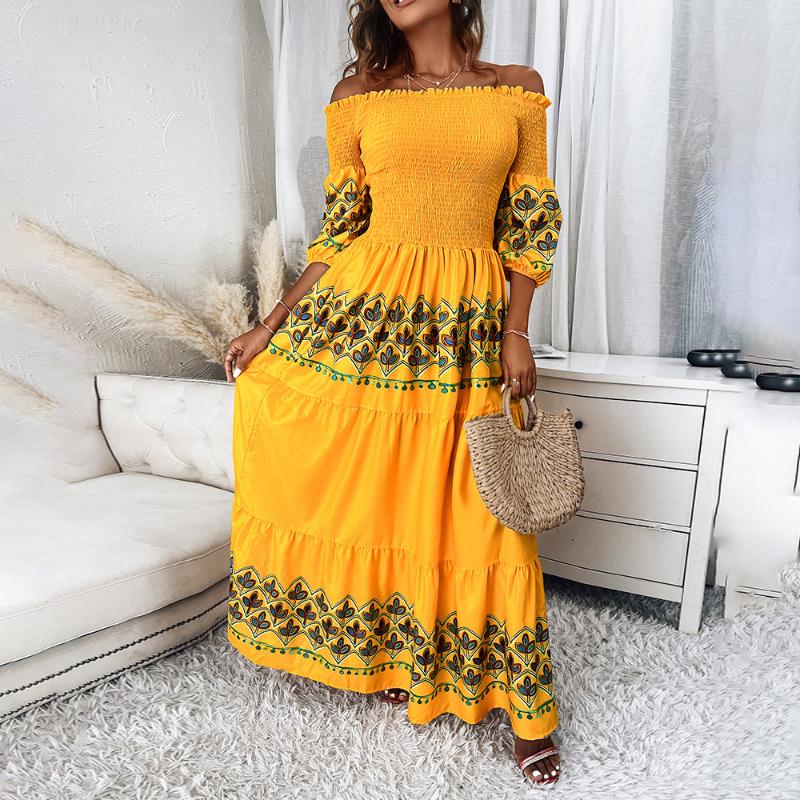 Casual Dresses 2022 For Women Summer Long Ladies Vintage Off Shoulder Lantern Sleeve Shirred Floral Print Dress Holiday, Yellow
Casual Dresses 2022 For Women Summer Long Ladies Vintage Off Shoulder Lantern Sleeve Shirred Floral Print Dress Holiday, Yellow