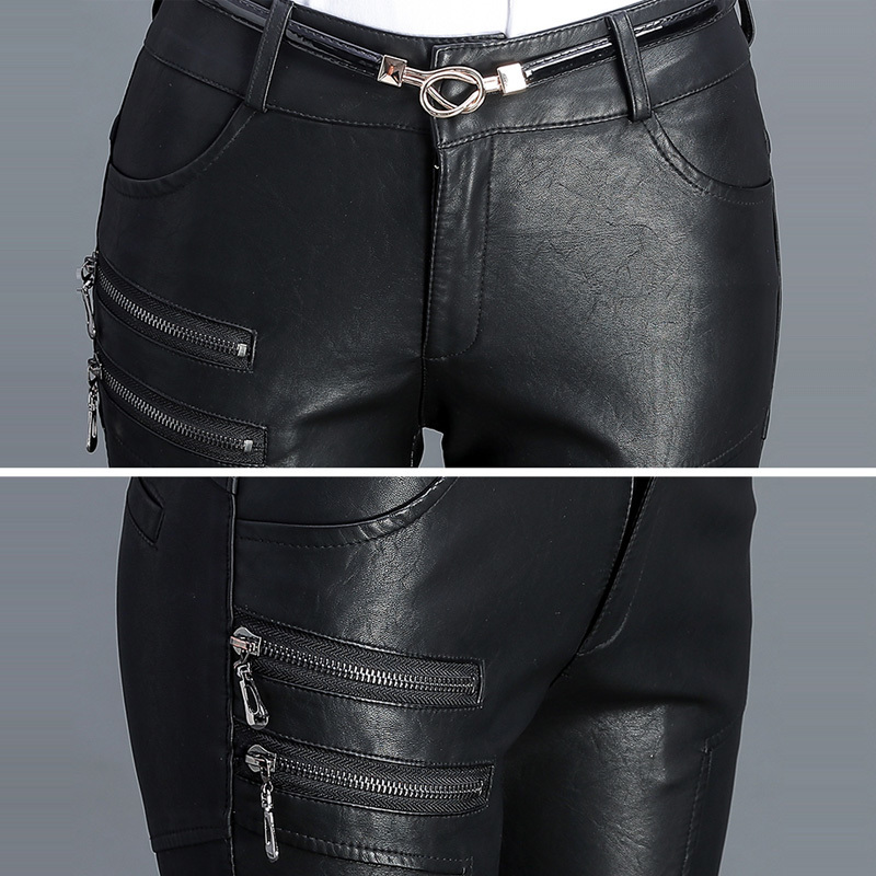 PU Leather Mid Waist Pant Sexy Hip Fashion Autumn Winter Pencil Eco-Leather Trousers Pantalon Femme 220325