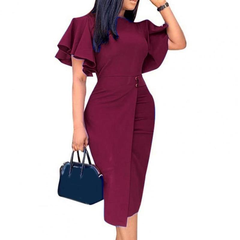 Formal Dress Women Solid Color Split Hem Summer Slim Crew Neck Elegant dresses for women Wedding Party Purple xxxl 220613